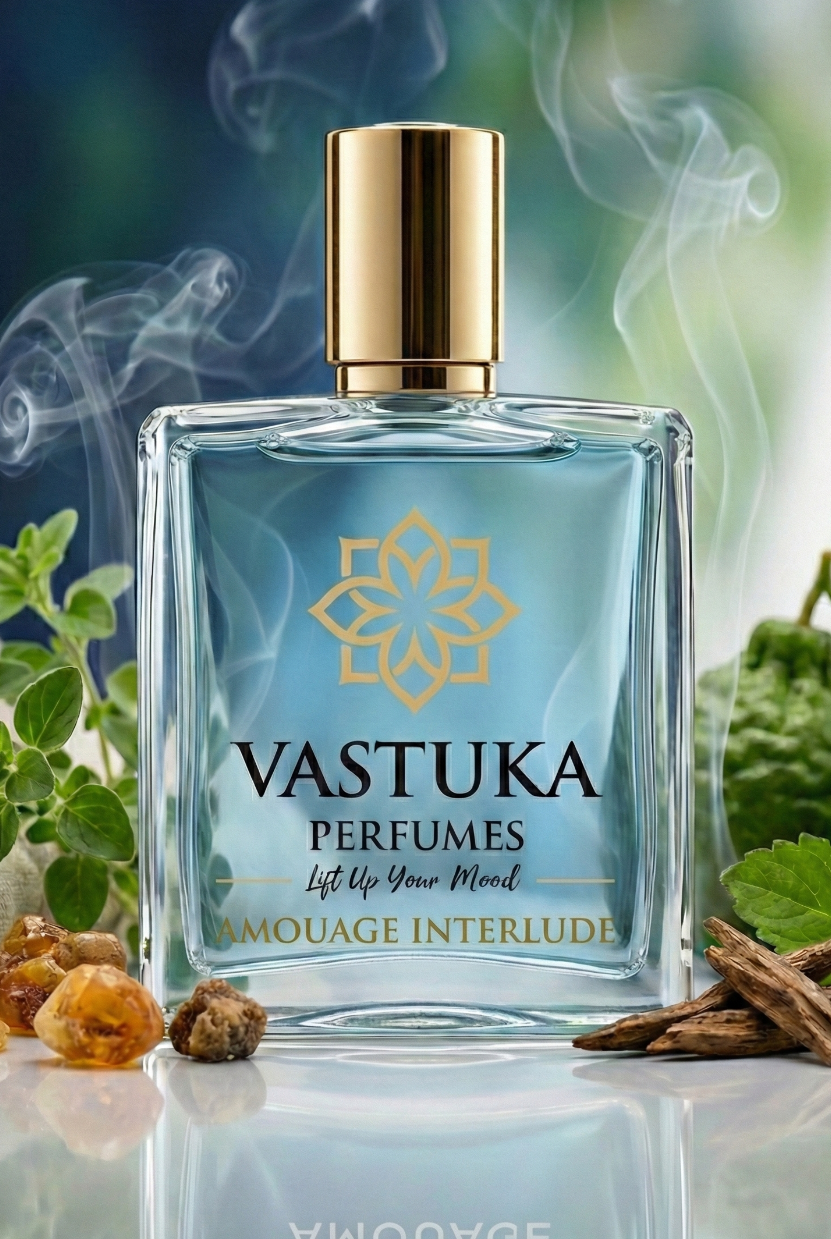 Vastuka perfume bottle with decorative elements and smoke effect